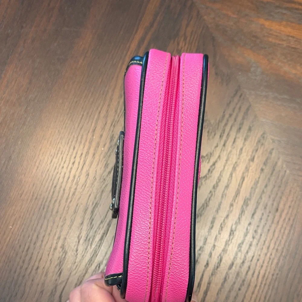 Nine West Hot Pink Cosmetic Makeup Bag Travel Organizer Black Trim